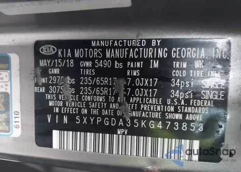 2019 Kia Sorento 2.4L Lx from USA, damaged, VIN 5XYPGDA35KG473853